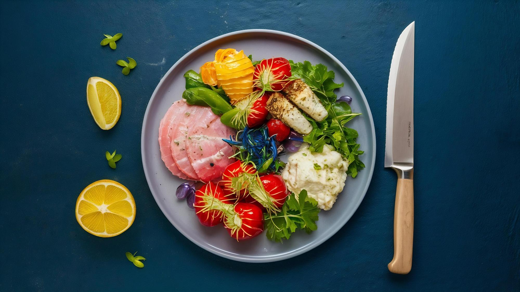 Home cooks learning with fresh ingredients in a bright teaching kitchen